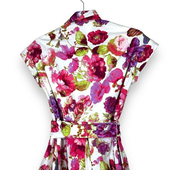 Eliza J 1950's Themed Pink Floral Collared Button Flare Skirt Midi Dress Size 0 - Picture 7 of 9